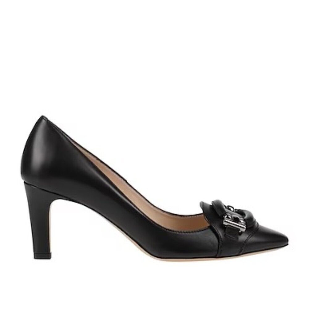Tods Womens Classic Pump Heel Black Suede Embellished Slip On High Peep …